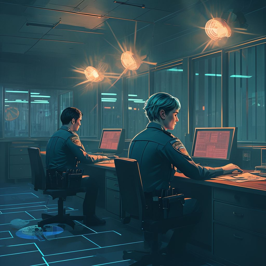 32. Dönem POMEM Mülakat Altın Kuralları Cinematic Illustration Of Police Officers In Dimly Lit Control Room
